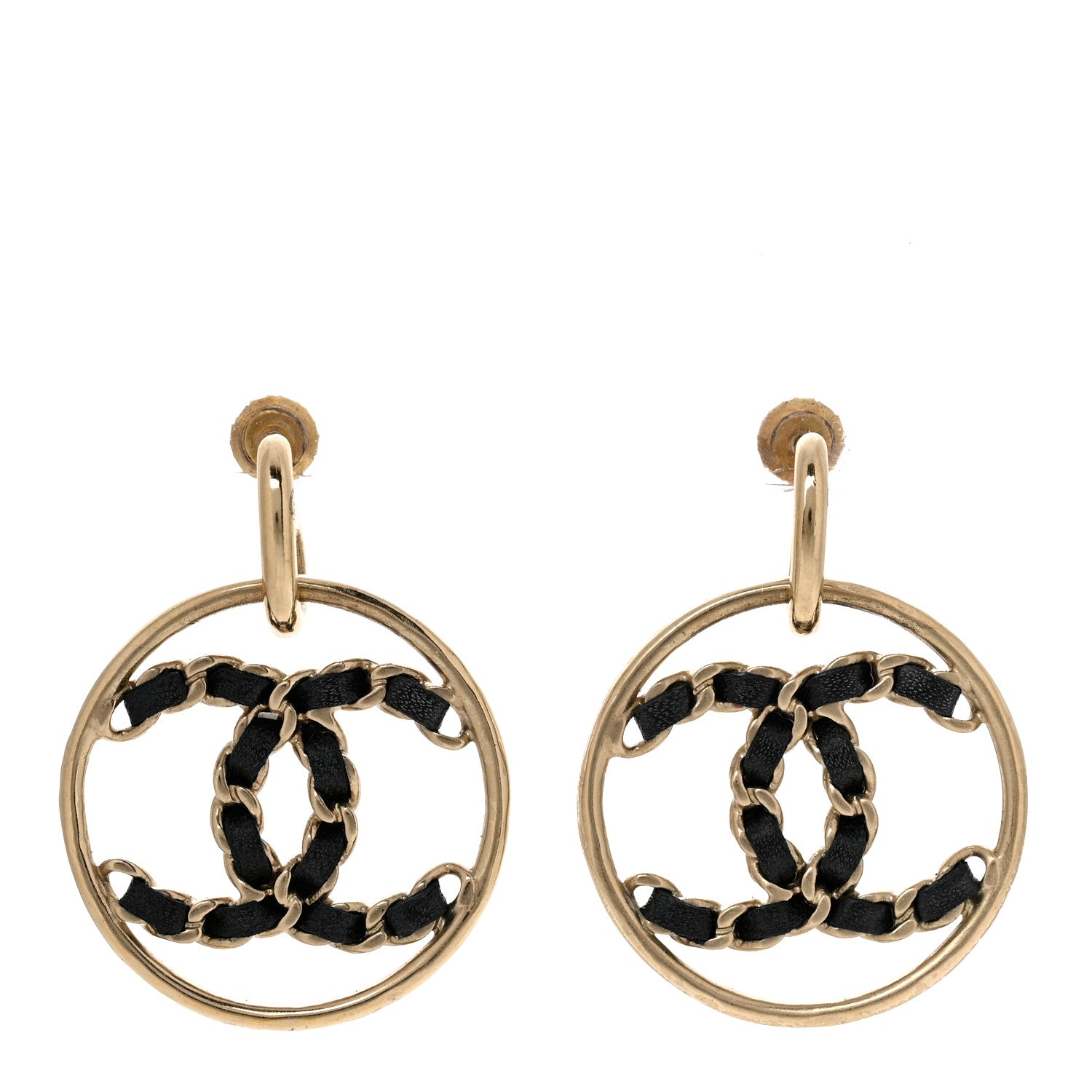 Chanel Lambskin High Society CC Round Drop Earrings Gold Black 1 of 4