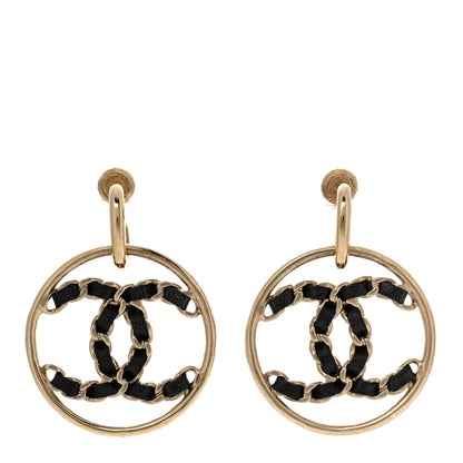 Chanel Lambskin High Society CC Round Drop Earrings Gold Black 1 of 4