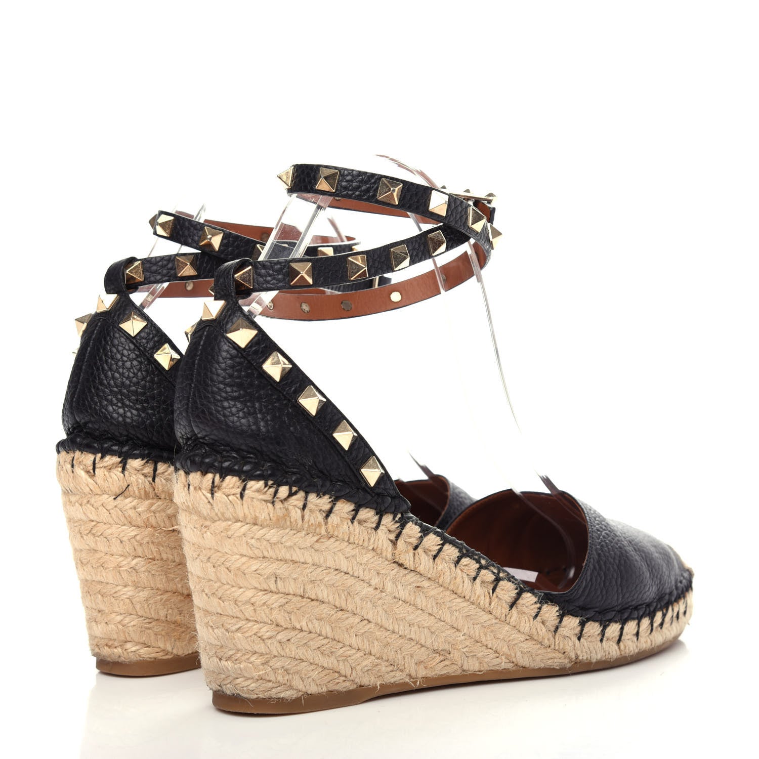 Valentino Garavani Grained Calfskin Rockstud Ankle Wrap Espadrille 15/85mm Wedges 41 Black Light Cuir 4 of 11