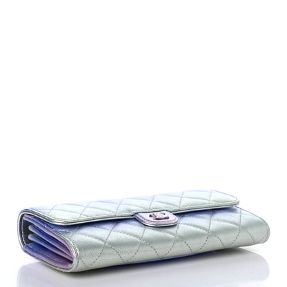 Chanel Gradient Metallic Calfskin Quilted Large Gusset Flap Wallet Silver Blue Yellow Purple 4 of 8