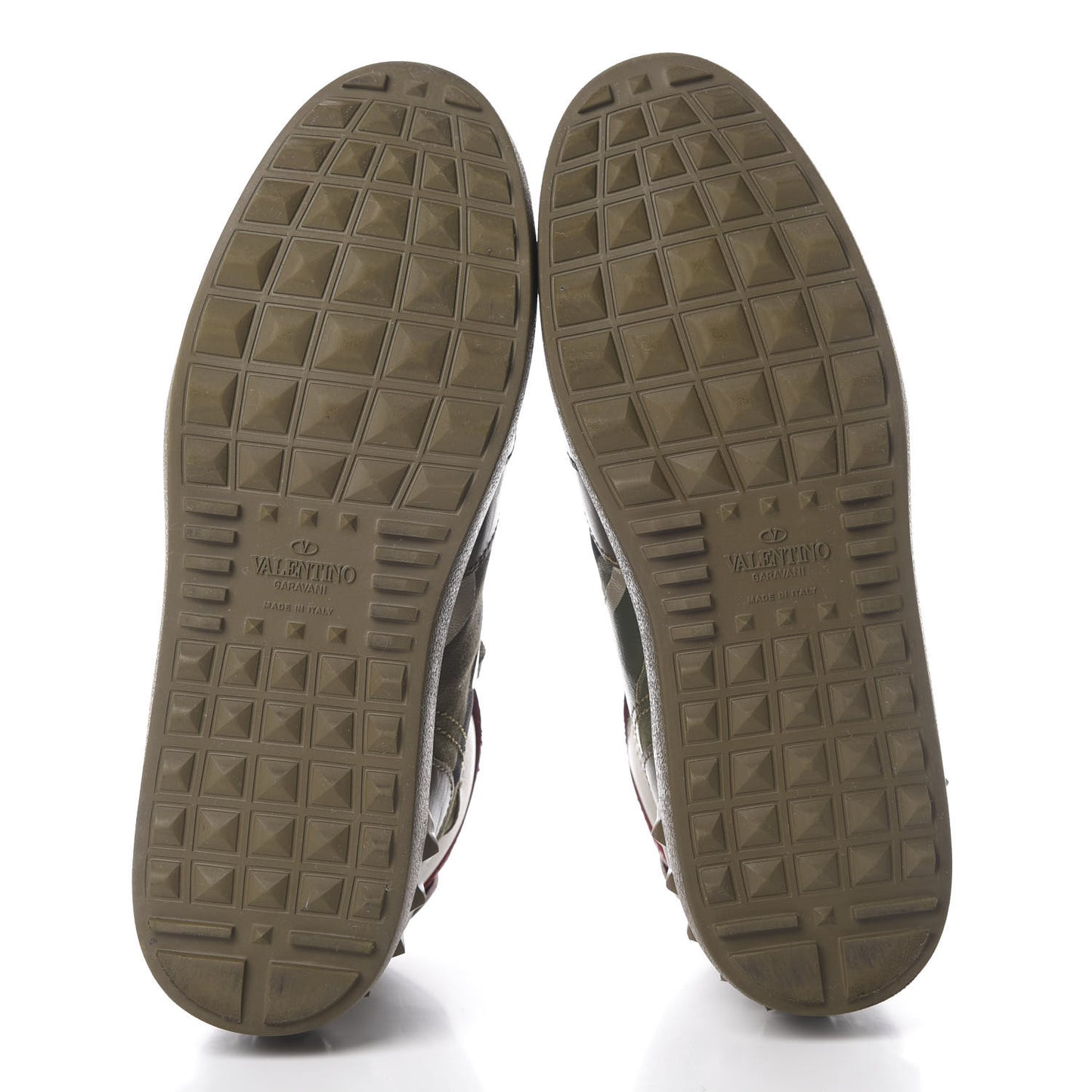 Calfskin Canvas Camouflage Rockstud Rock Be Sneakers 38 Olive