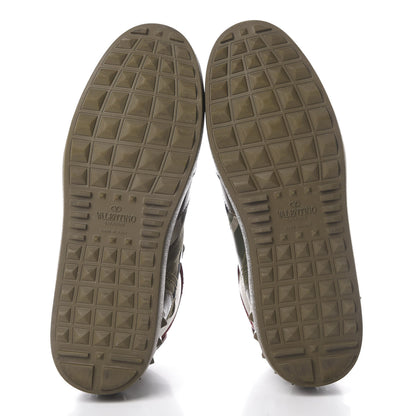 Valentino Garavani Calfskin Canvas Camouflage Rockstud Rock Be Sneakers 38 Olive 5 of 9