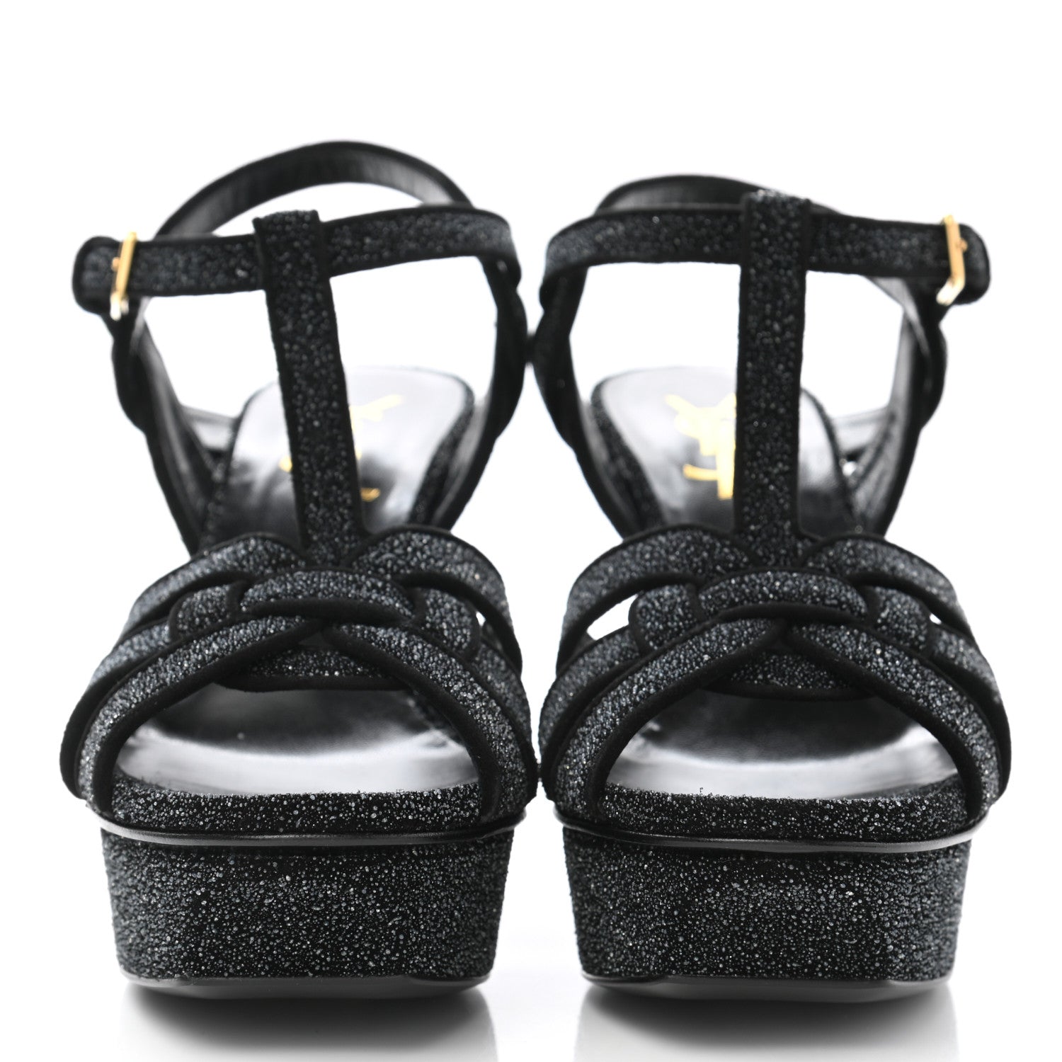 Saint Laurent Glitter Effect Calfskin Tribute 75 Platform Sandals 35.5 Black 2 of 9
