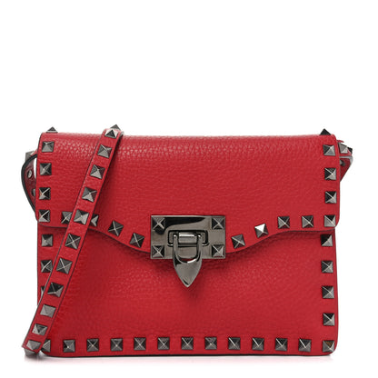 Valentino Garavani Pebbled Calfskin Medium Rockstud Flip Lock Crossbody Bag Red 1 of 9