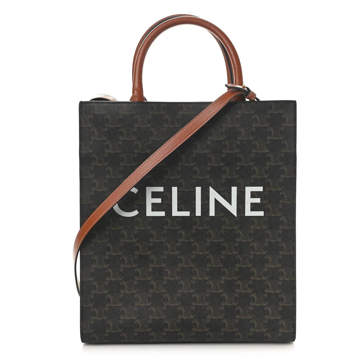Celine Triomphe Canvas Calfskin Small Vertical Cabas Tan 1 of 8