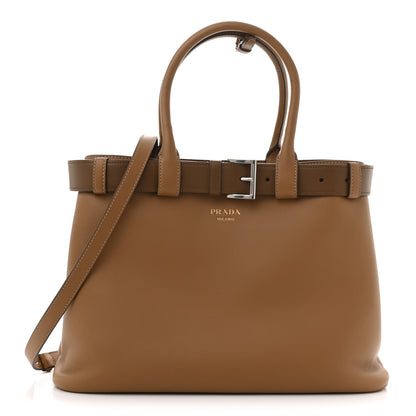Prada Soft Grained Calfskin Vitello Daino Large Buckle Bag Caramello 1 of 13
