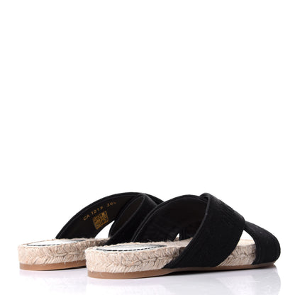 Christian Dior Canvas Embroidered Granville Espadrille Crisscross Flat Slide Sandals 36.5 Black 4 of 10