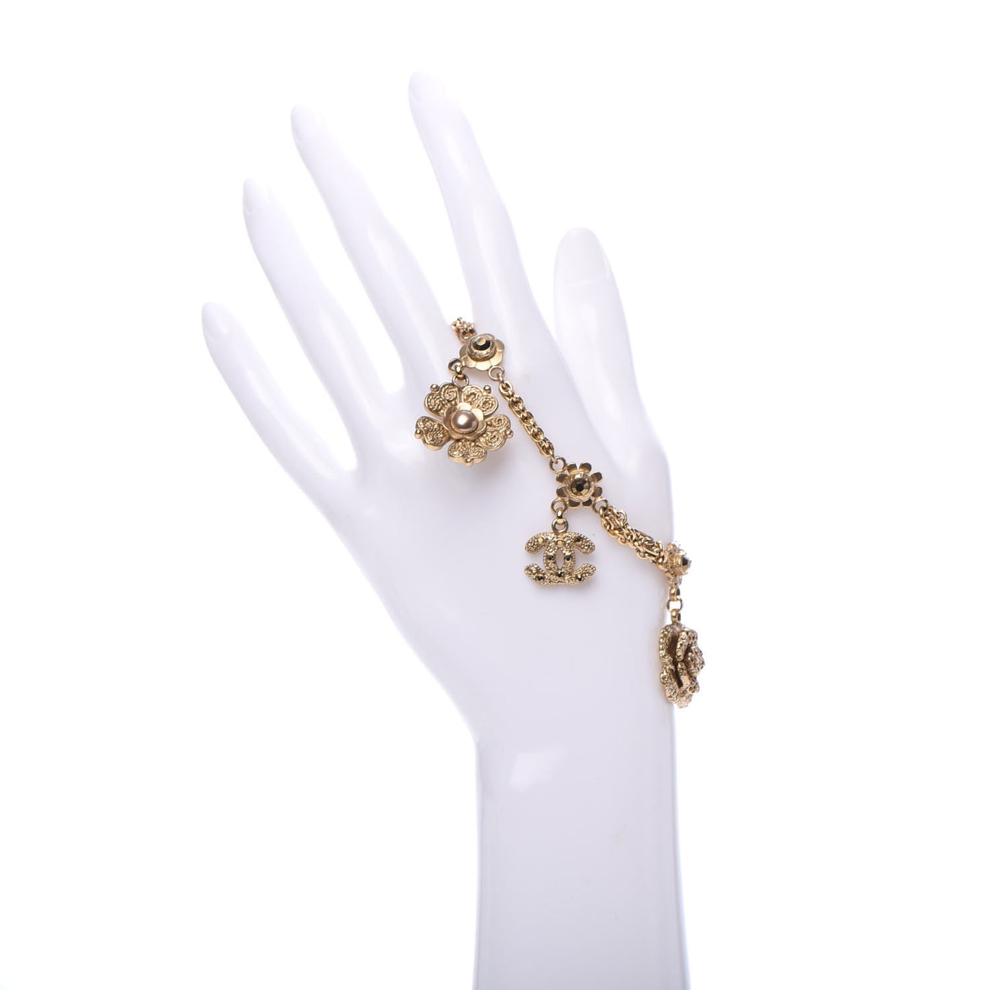 Crystal Pearl Camellia CC Charm Bracelet Gold