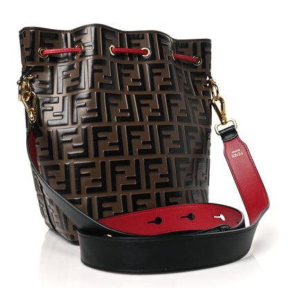 Fendi Vitello Grace F is Fendi Bi-Color FF 1974 Embossed Grande Mon Tresor Bucket Bag Maya Black Fragola 3 of 11