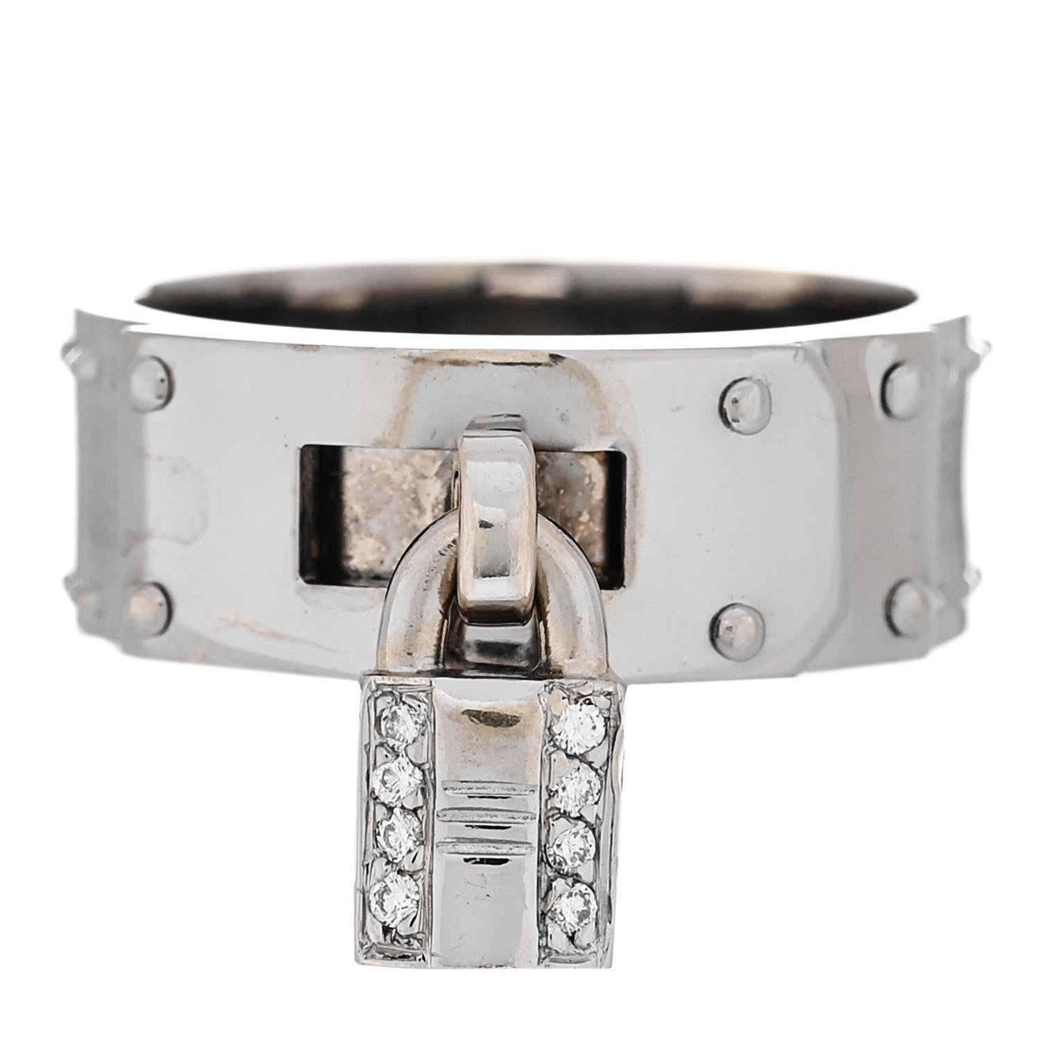 Hermes 18K White Gold Diamond Kelly Lock Ring 56 7.5 1 of 4