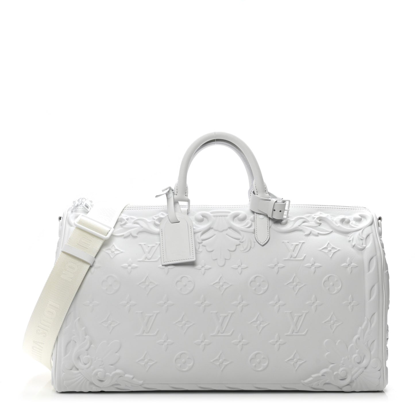 Calfskin LV Ornament Keepall 50 Bandouliere  Optic White