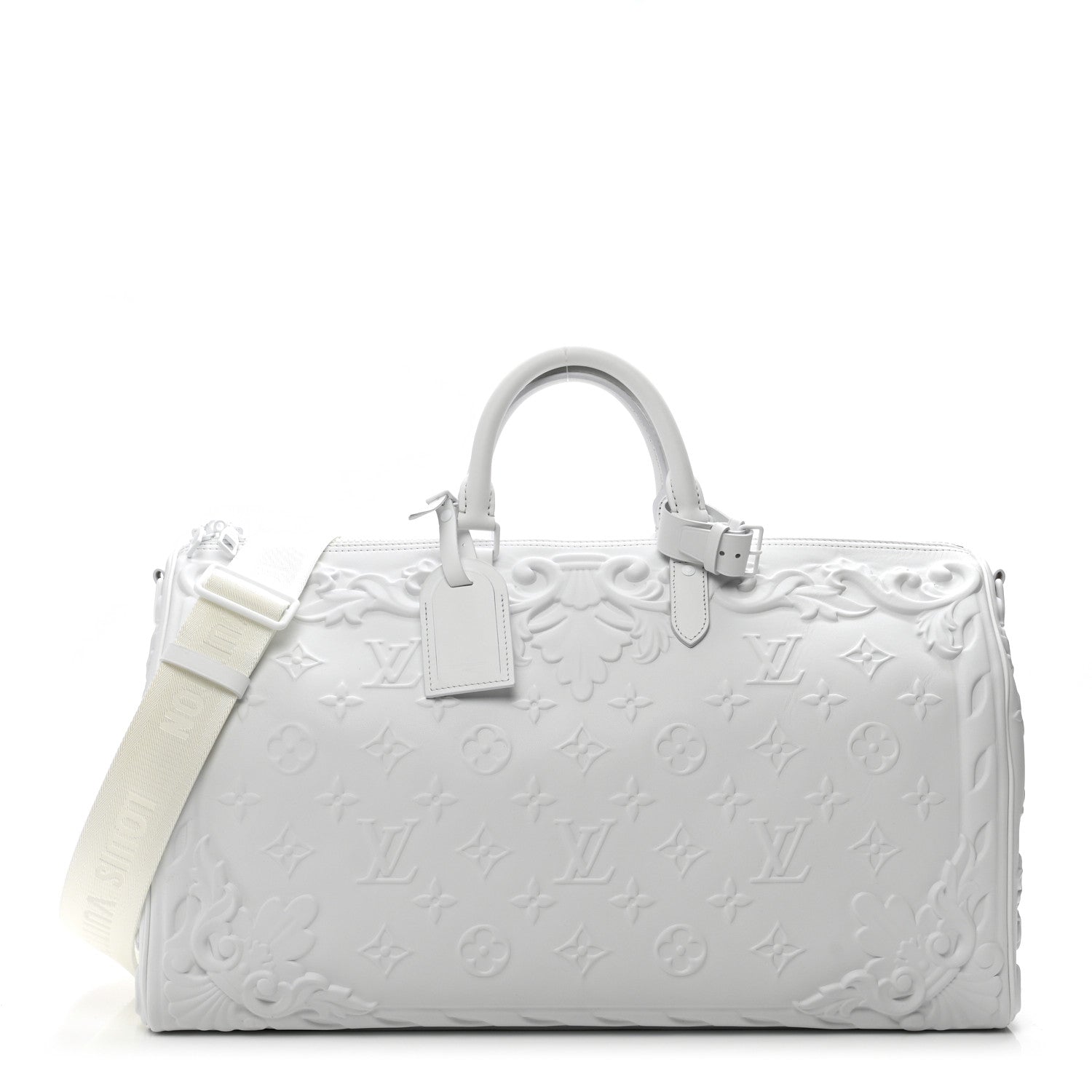 Louis Vuitton Calfskin LV Ornament Keepall 50 Bandouliere  Optic White 1 of 8