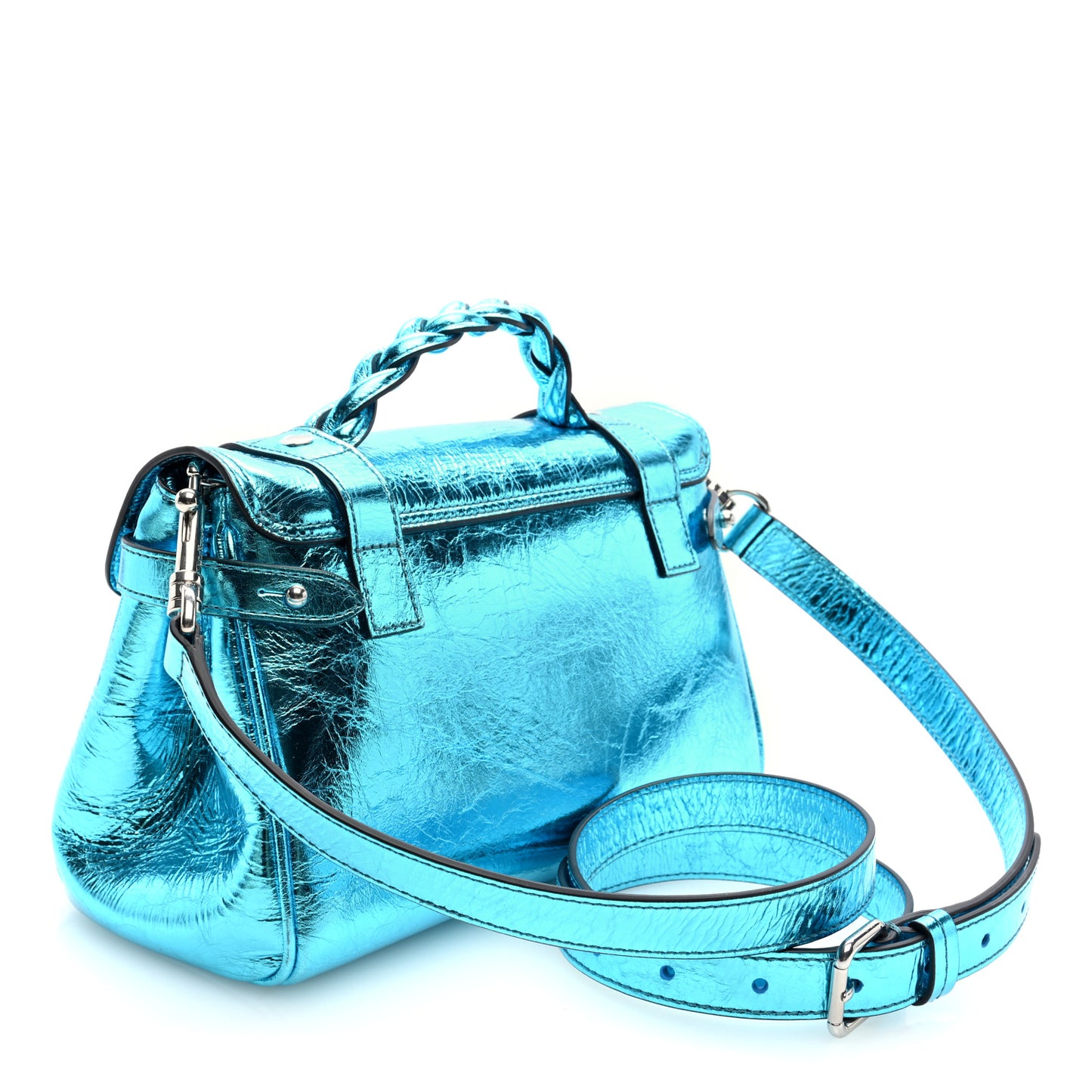 Metallic Crinkled Calfskin Mini Alexa Portobello Blue