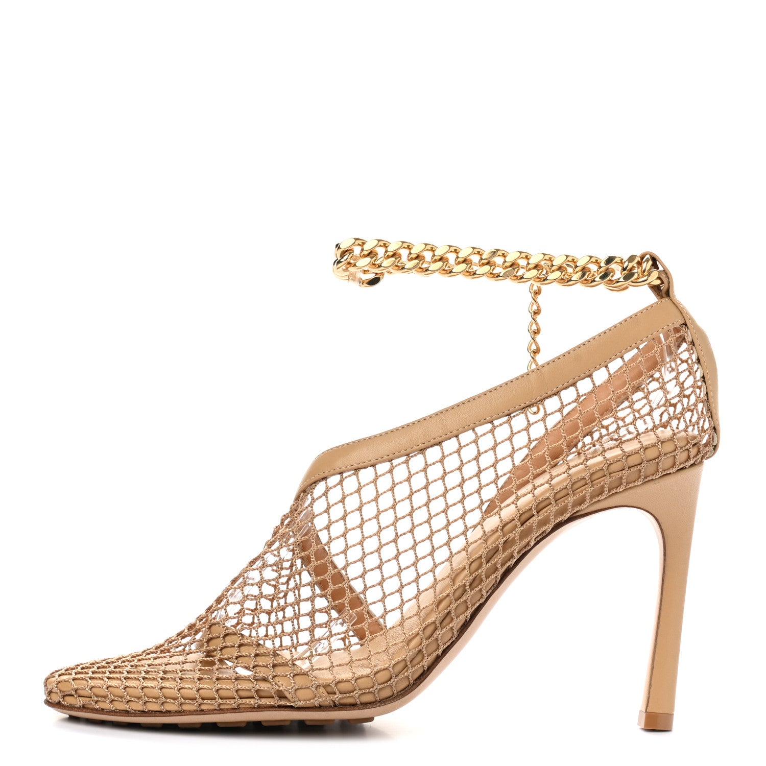 Bottega Veneta Mesh Nappa Chunky Chain Sandals 36.5 Beige Pony 1 of 7