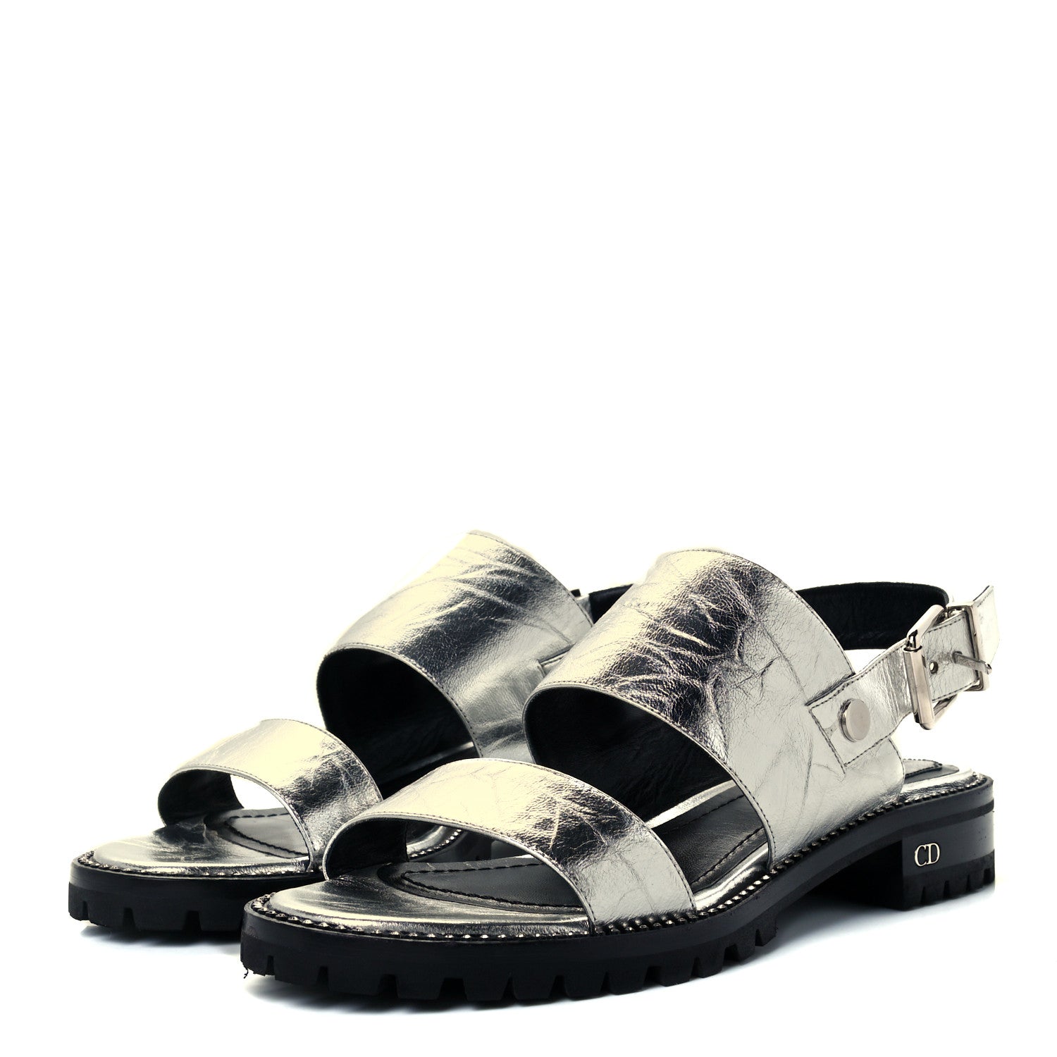 Christian Dior Crinkled Lambskin Crystal Dior Wanted Sandals 40 Argent 2 of 12