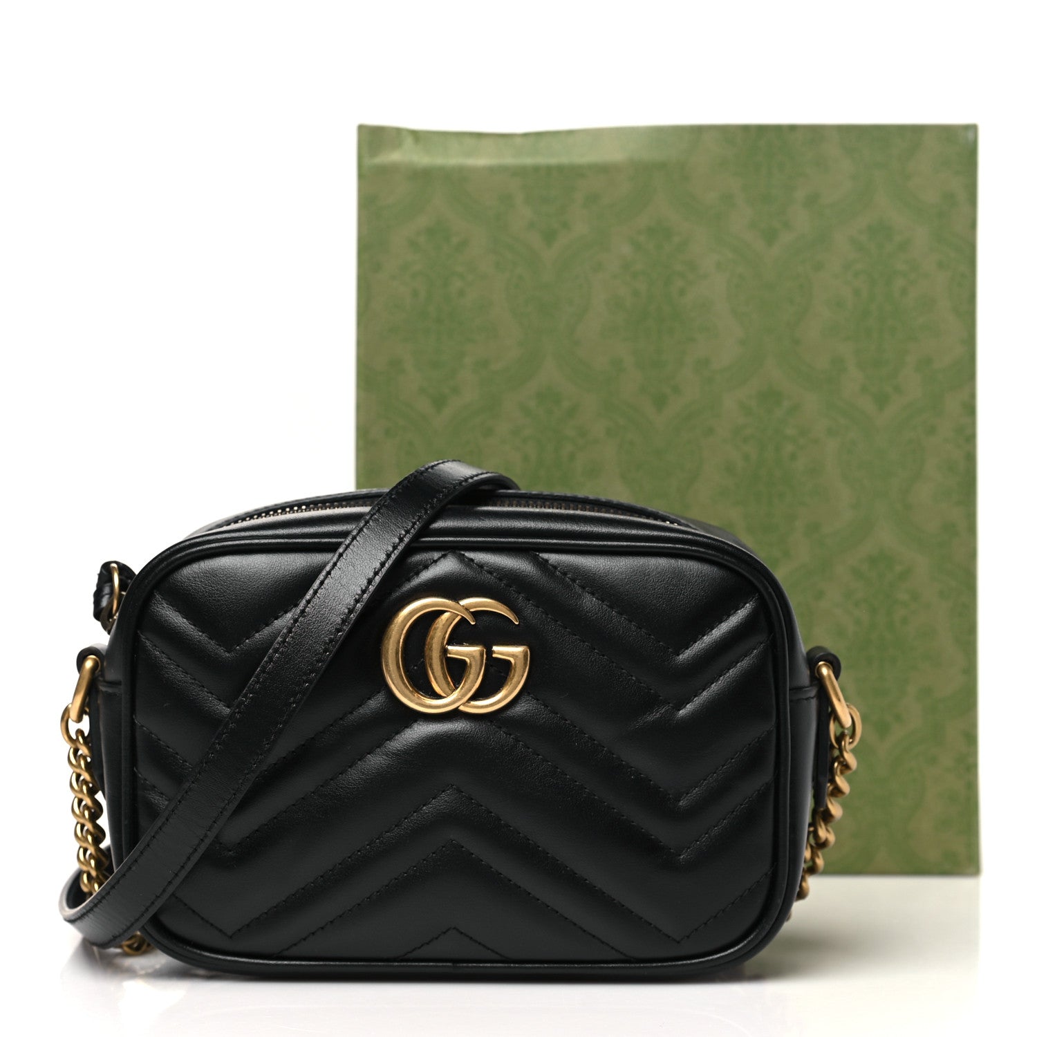 Gucci Calfskin Matelasse Mini GG Marmont Chain Shoulder Bag Black 11 of 11