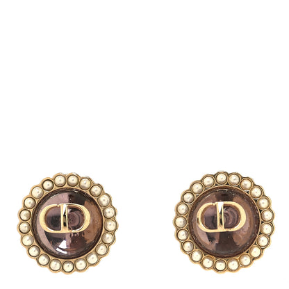 Christian Dior Resin Pearl Glass Logo Earrings Gold Pink 1 of 5