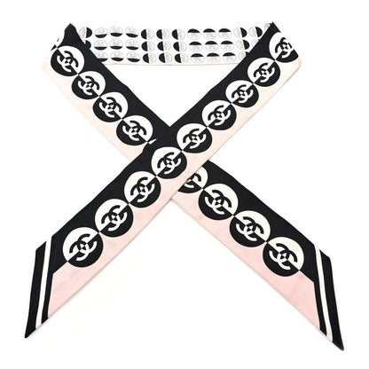 Chanel Silk CC Slim Bandeau Scarf White Pink Black 1 of 3