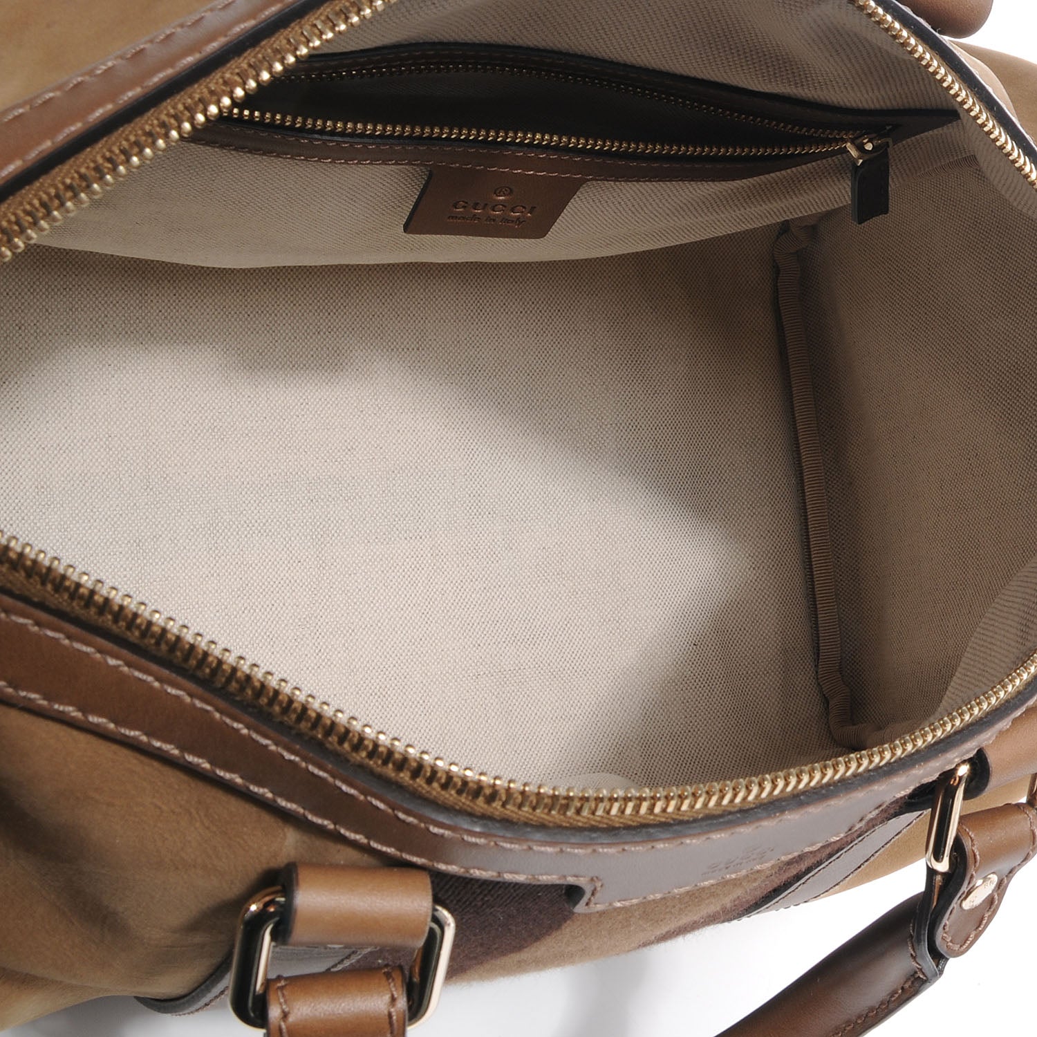 Gucci Nubuck Leather Vintage Web Medium Boston Light Brown 6 of 9