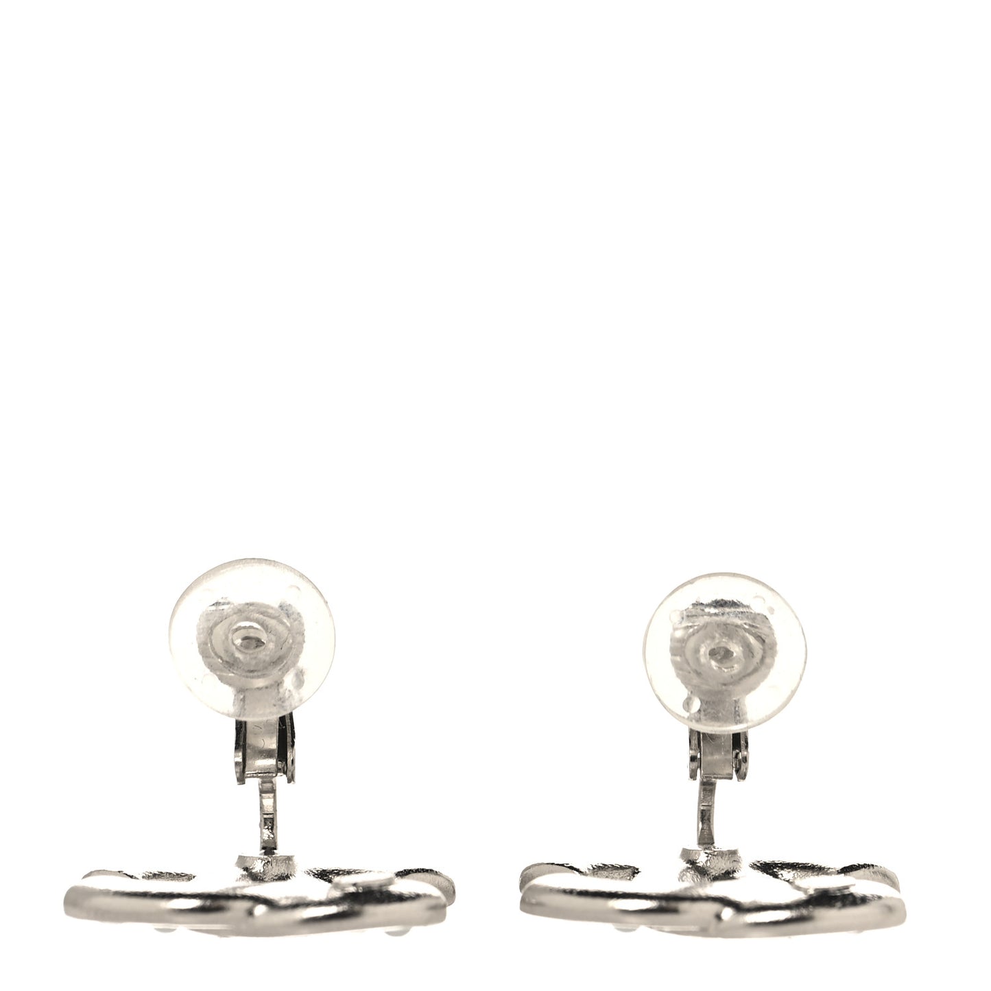 Crystal Pearl Heart CC Clip On Earrings Silver