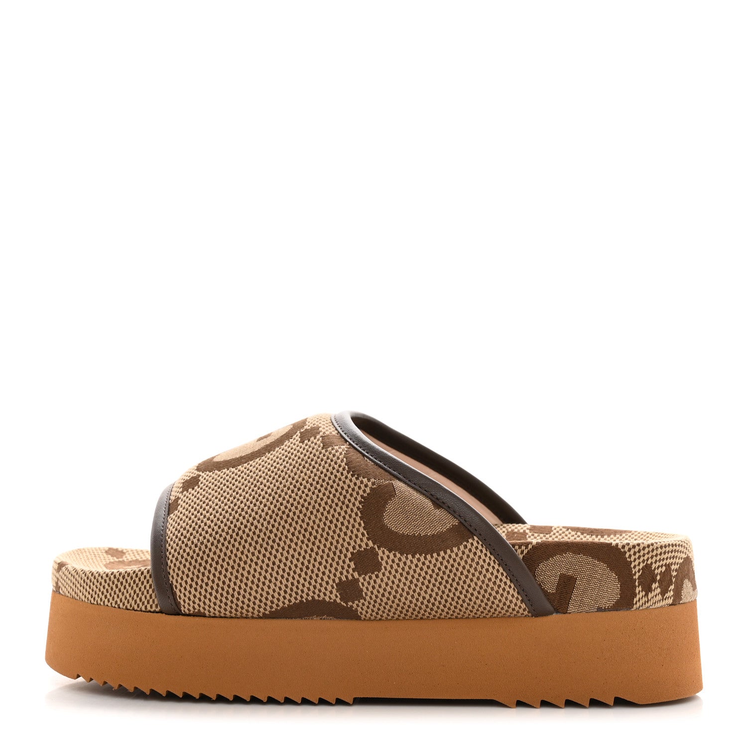 Gucci Monogram Jumbo GG Nappa Samoa Platform 40mm Slide Sandals 35 Camel Ebony New Acero 1 of 11