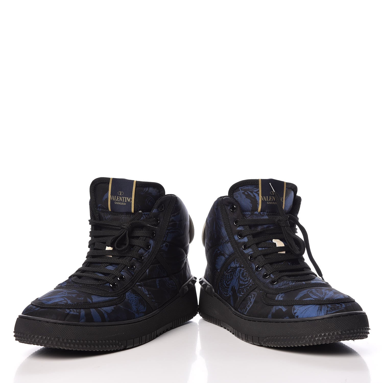 Valentino Garavani Nylon Camubutterfly Mens Rockstud High Top Sneakers 45 Marine Light Ivory Black 6 of 10