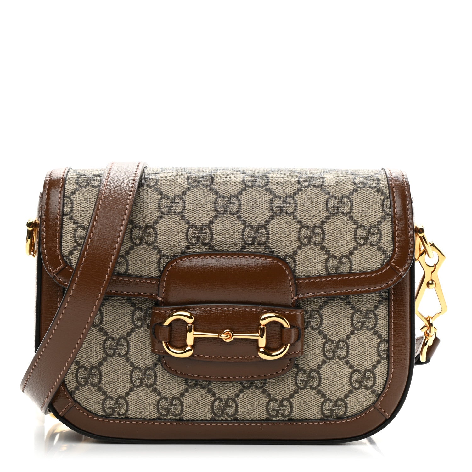 Gucci GG Supreme Monogram Web Mini Horsebit 1955 Shoulder Bag Beige Brown Sugar 1 of 11