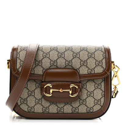 Gucci GG Supreme Monogram Web Mini Horsebit 1955 Shoulder Bag Beige Brown Sugar 1 of 11