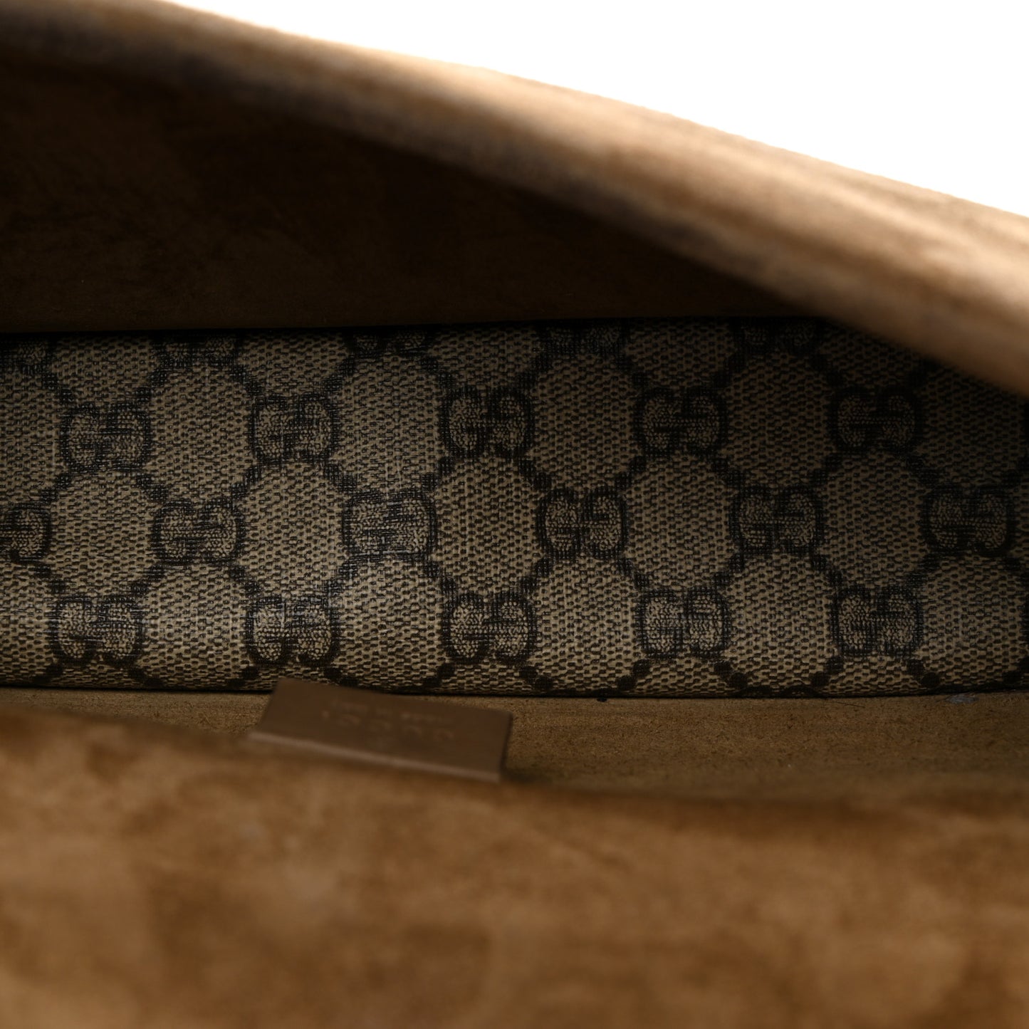 GG Supreme Monogram Suede Crystal Small Dionysus Shoulder Bag Beige Ebony Taupe