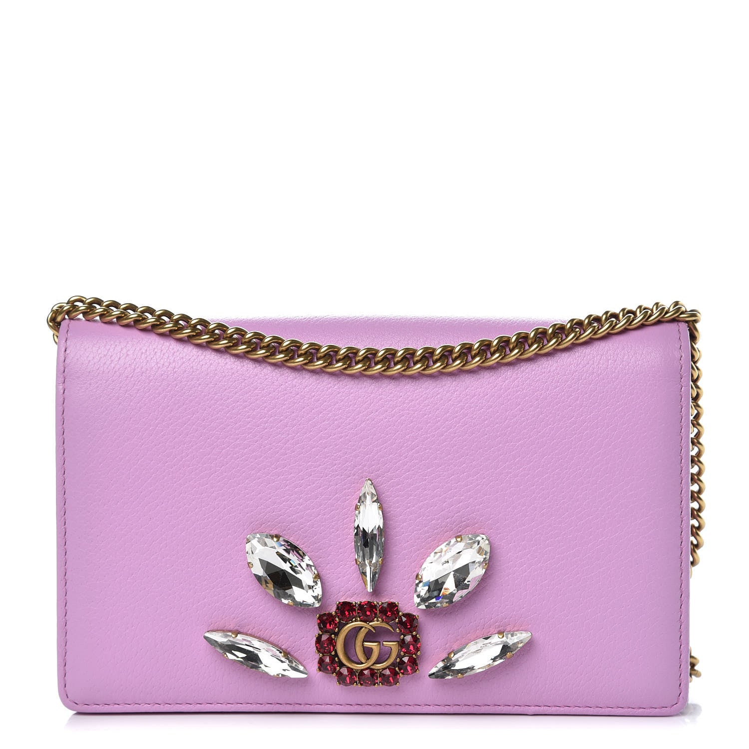 Gucci Calfskin Marquise Crystals Mini GG Chain Wallet Malva 1 of 7