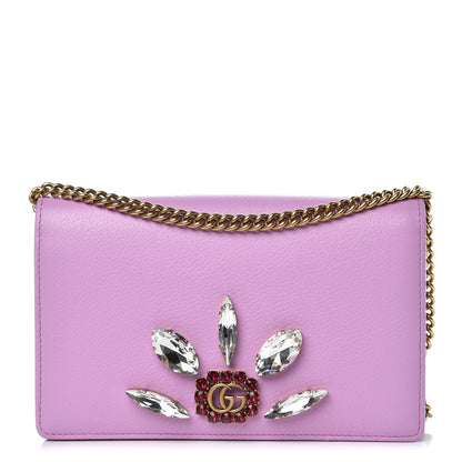 Gucci Calfskin Marquise Crystals Mini GG Chain Wallet Malva 1 of 7