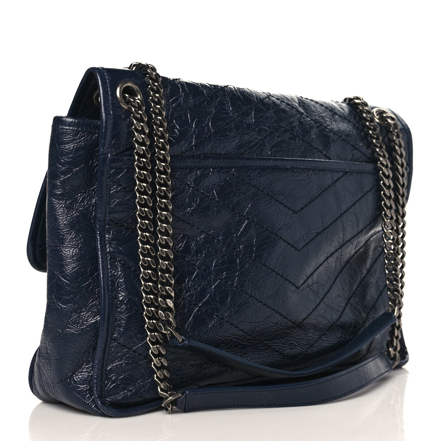Crinkled Calfskin Matelasse Monogram Large Niki Chain Satchel Deep Marine
