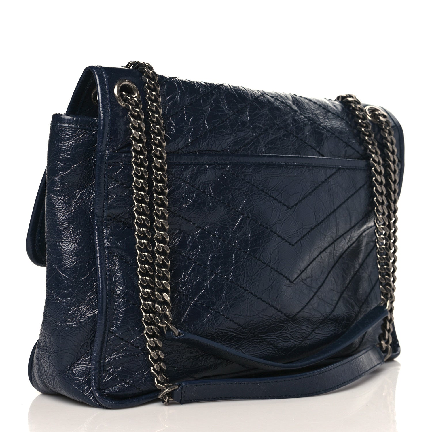 Saint Laurent Crinkled Calfskin Matelasse Monogram Large Niki Chain Satchel Deep Marine 3 of 9