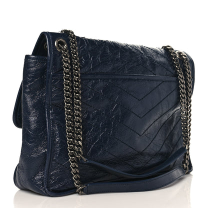 Saint Laurent Crinkled Calfskin Matelasse Monogram Large Niki Chain Satchel Deep Marine 3 of 9