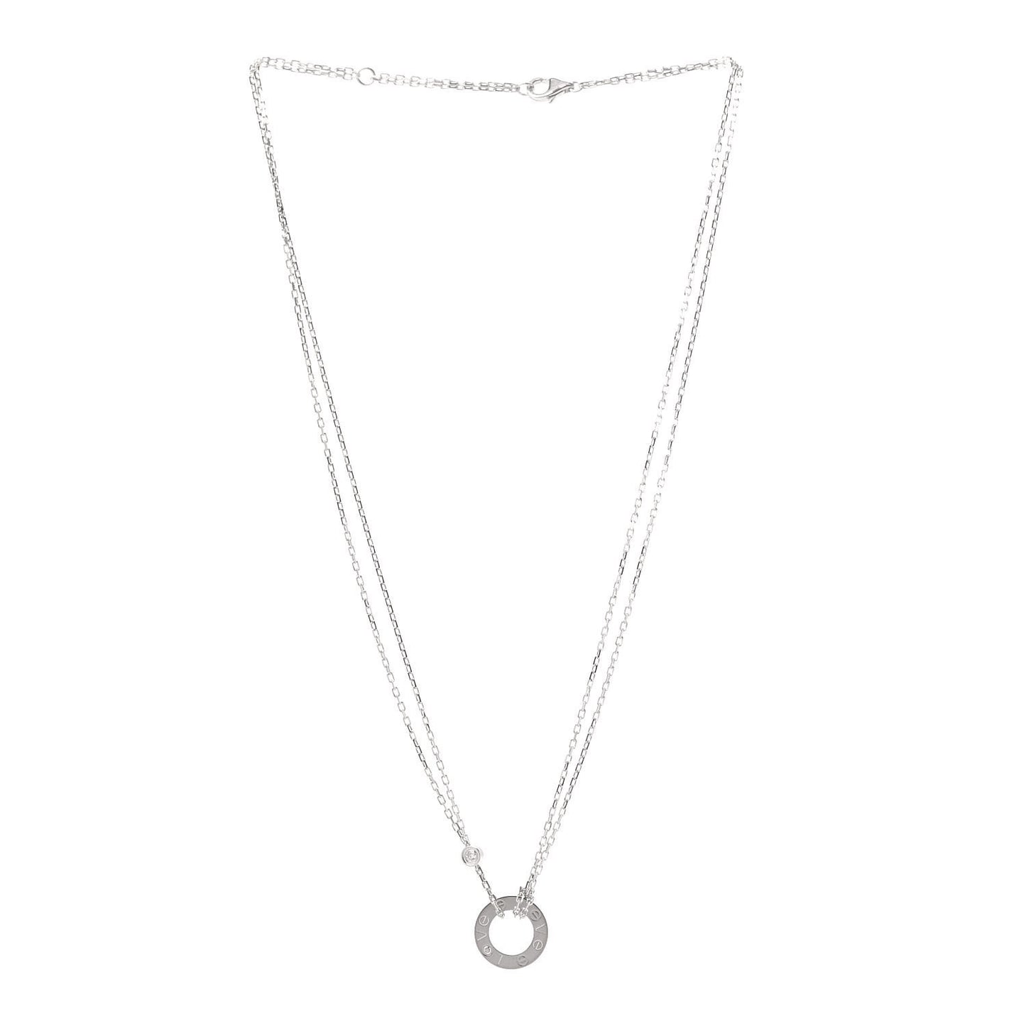 18K White Gold 2 Diamond LOVE Necklace