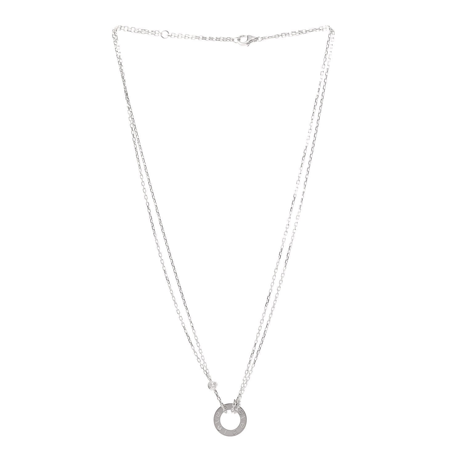 Cartier 18K White Gold 2 Diamond LOVE Necklace 3 of 8
