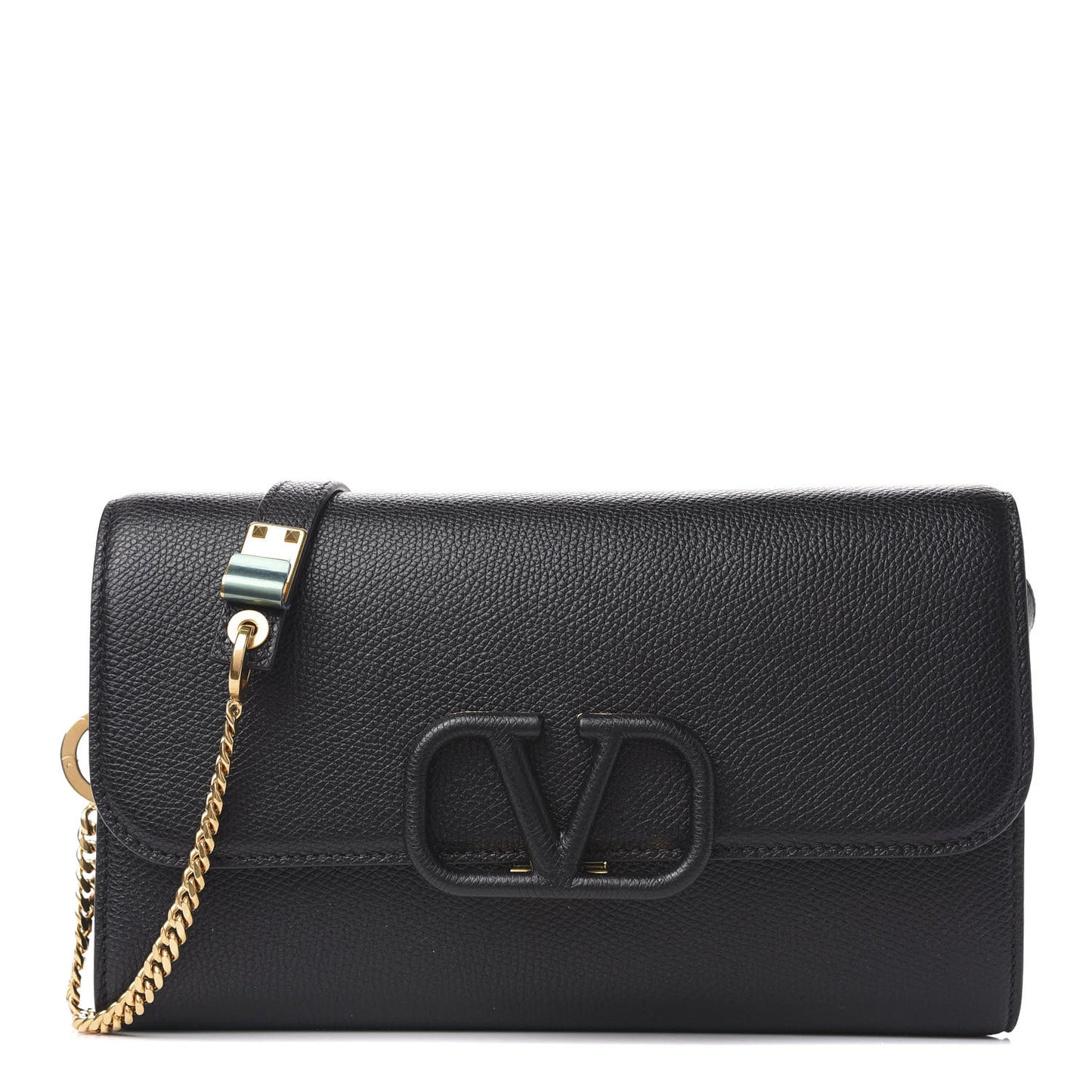 Grained Calfskin VSling Clutch With Shoulder Strap Black