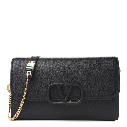 Valentino Garavani Grained Calfskin VSling Clutch With Shoulder Strap Black 1 of 9