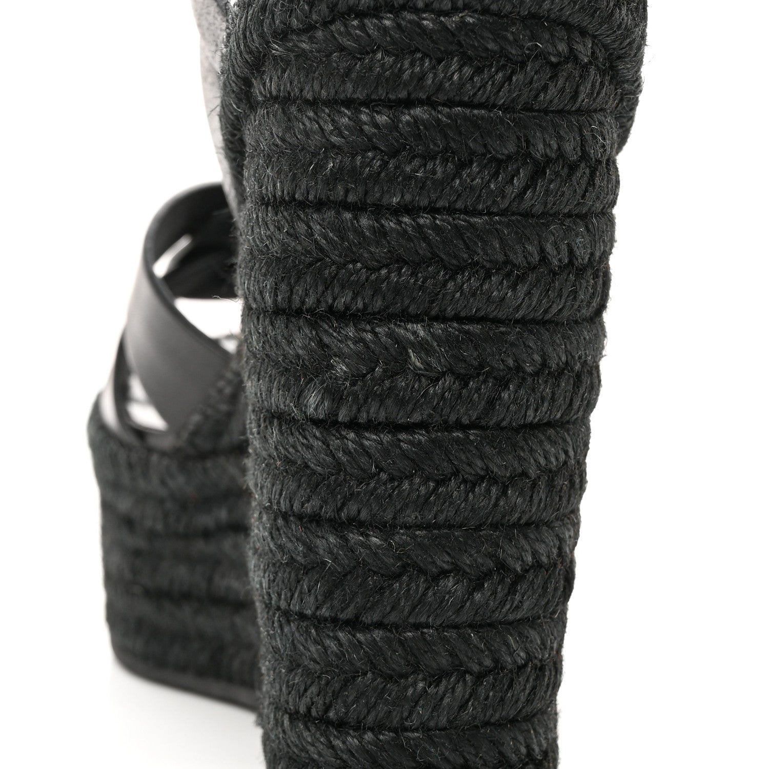 Saint Laurent Calfskin Tribute 95 Platform Espadrille Wedge Sandals 37 Black 12 of 13