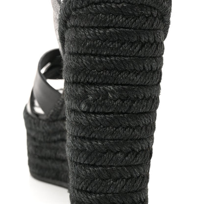 Saint Laurent Calfskin Tribute 95 Platform Espadrille Wedge Sandals 37 Black 12 of 13