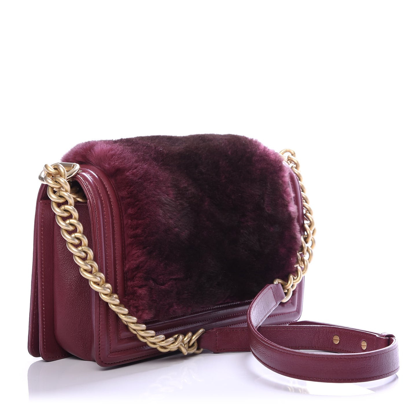 Orylag Rabbit Fur Calfskin Medium Boy Flap Red