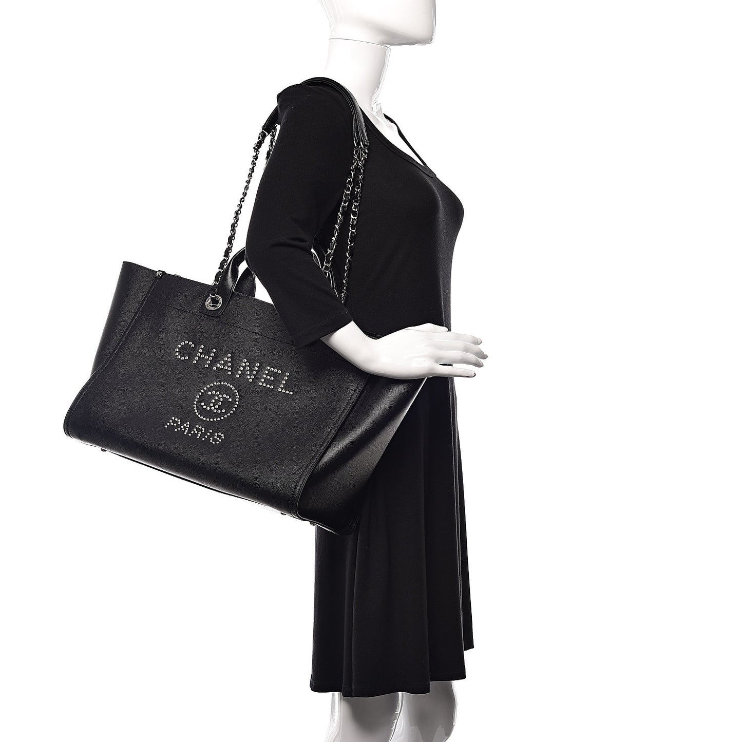 Caviar Large Studded Deauville Tote Black