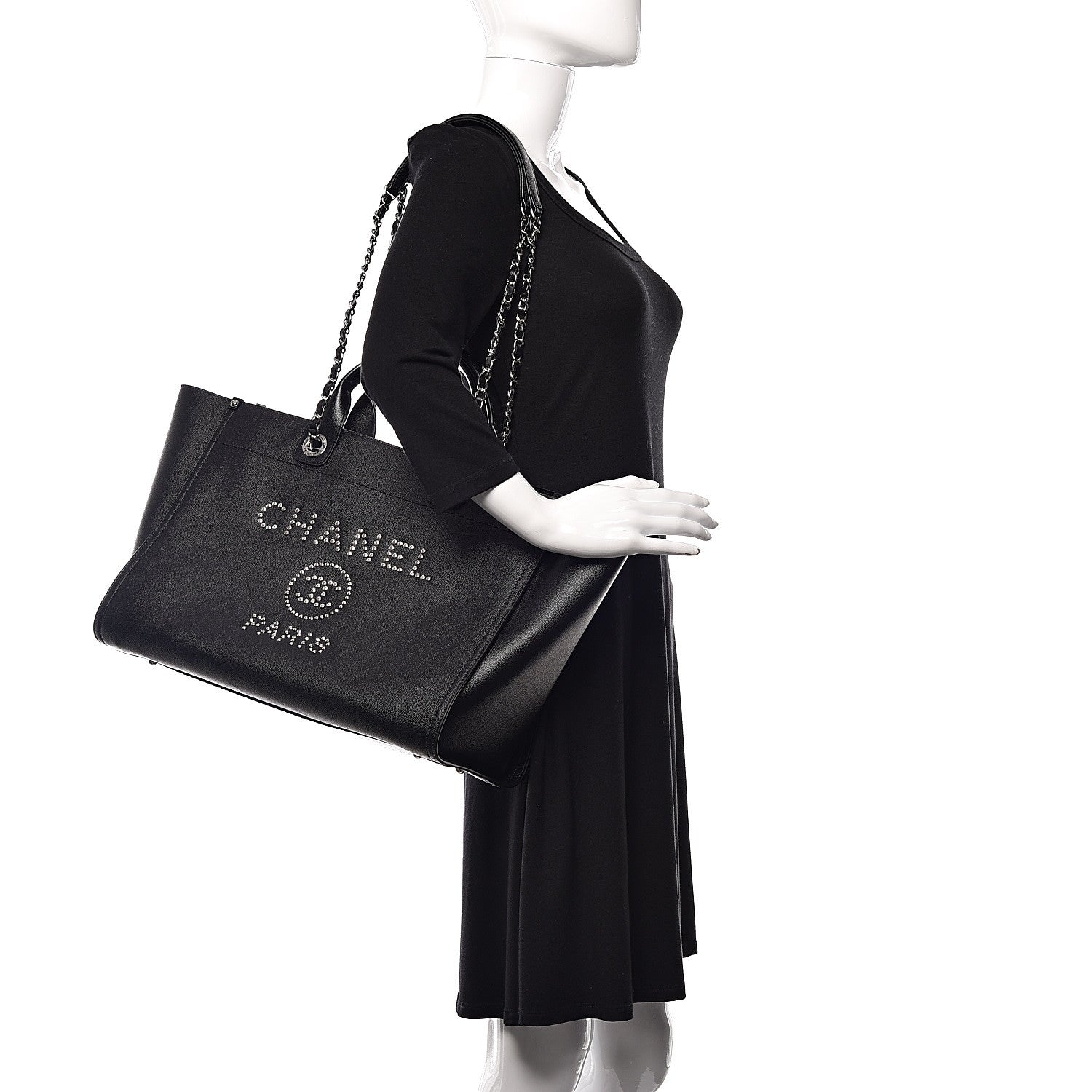 Chanel Caviar Large Studded Deauville Tote Black 2 of 11