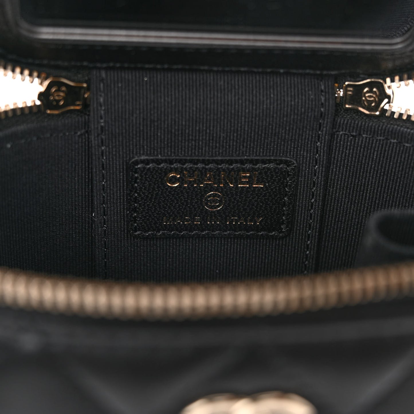 Lambskin Quilted Mini Vanity Case With Pearl Chain Black