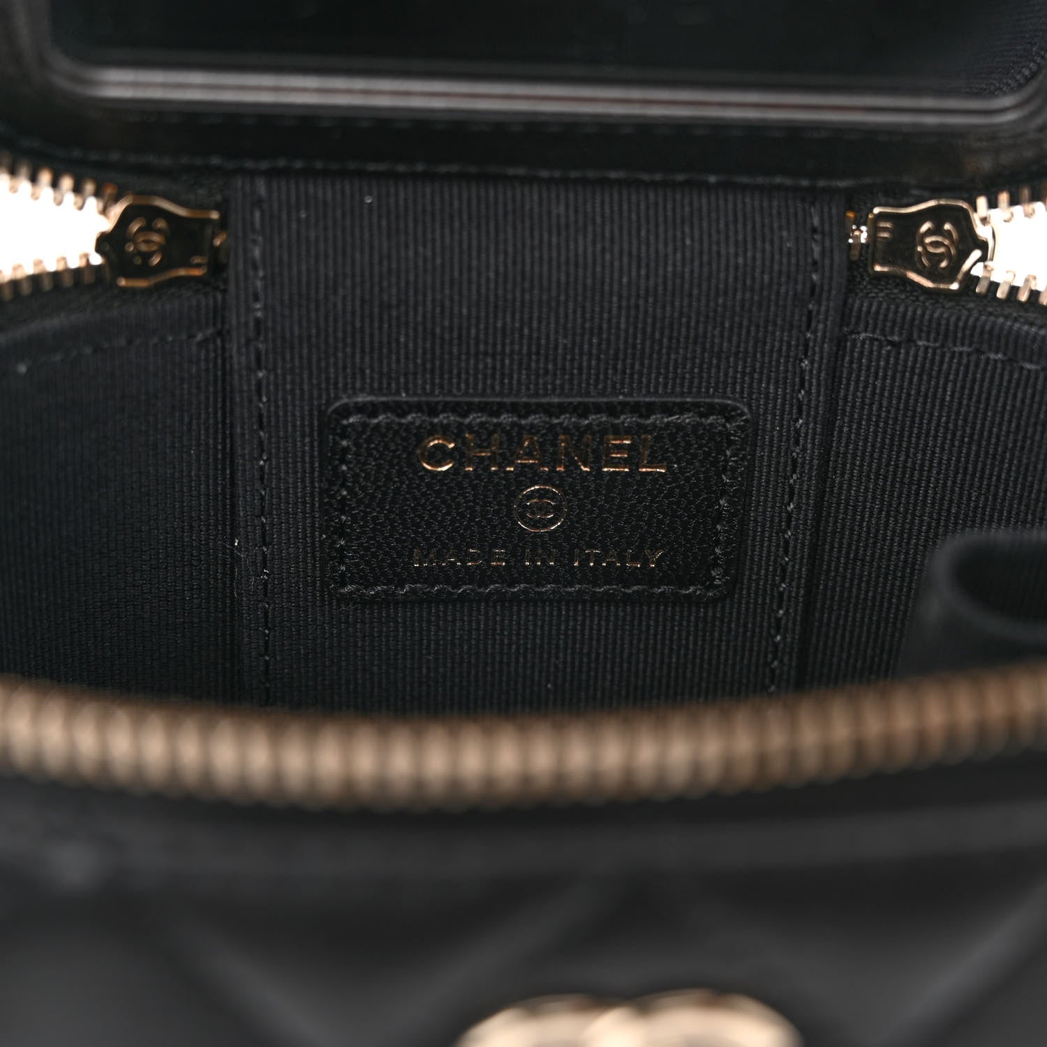 Chanel Lambskin Quilted Mini Vanity Case With Pearl Chain Black 6 of 11