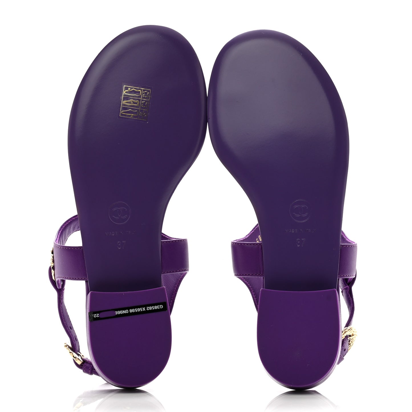 Lambskin CC Leaf Thong Sandals 37 Purple