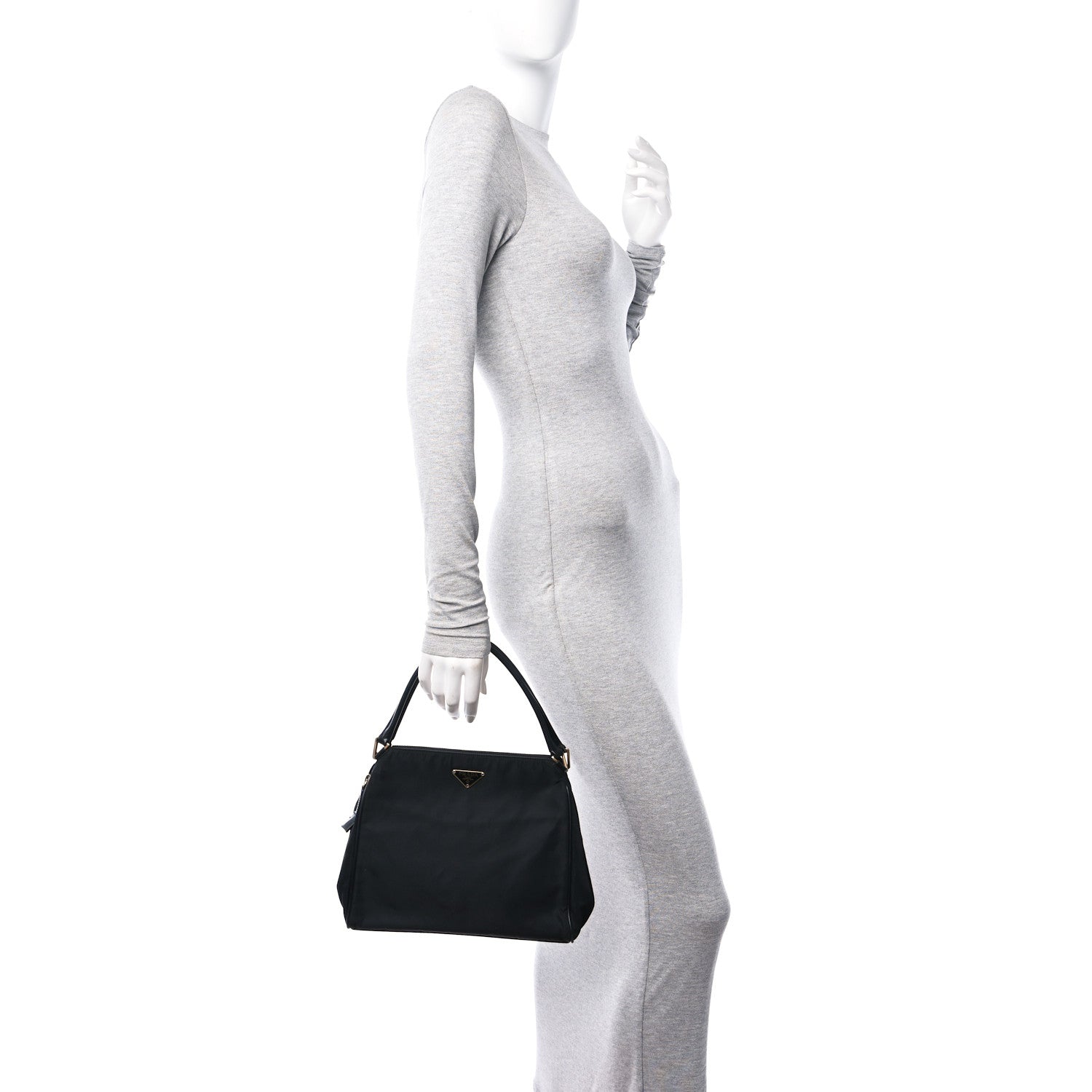 Prada Tessuto Nylon Soft Calfskin Shoulder Bag Black 2 of 11