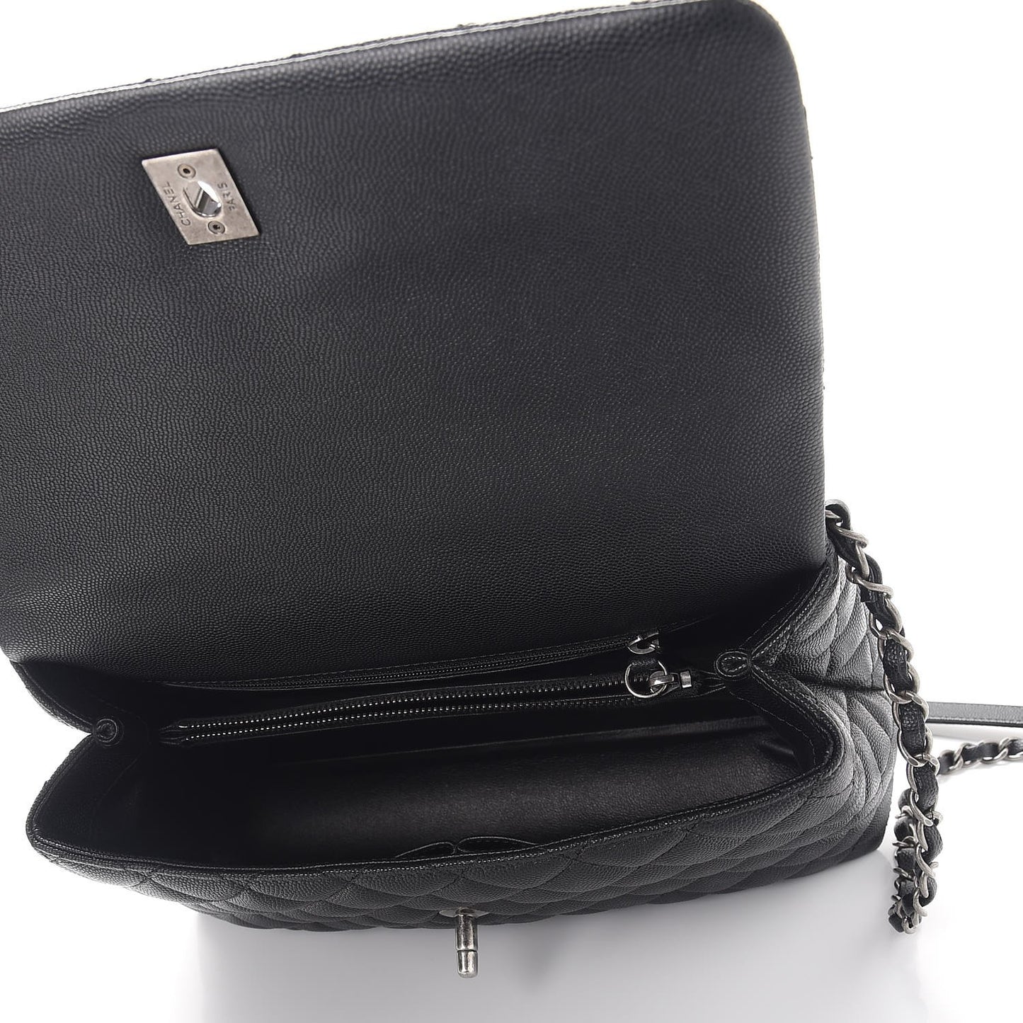 Caviar Lizard Quilted Small Coco Handle Flap Black
