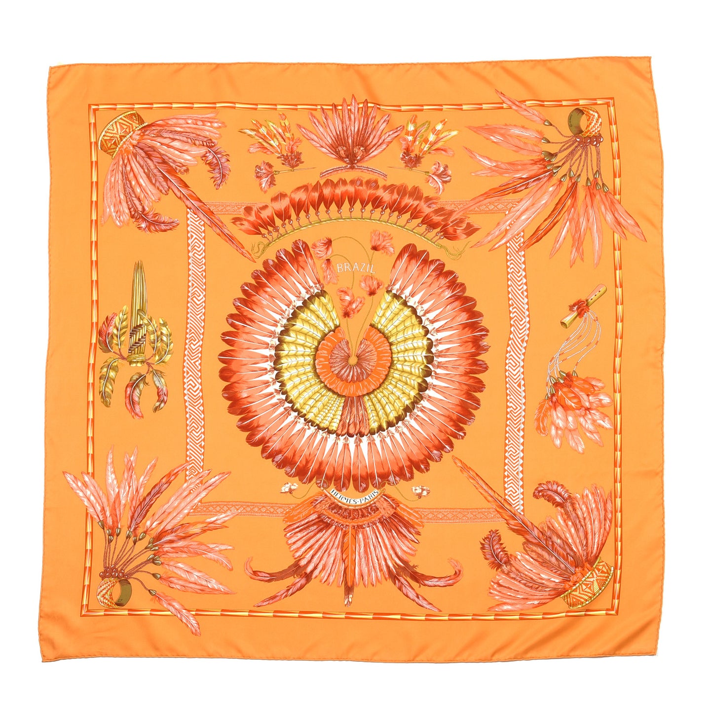 Silk Brazil Scarf 90 Mangue Corail Kaki