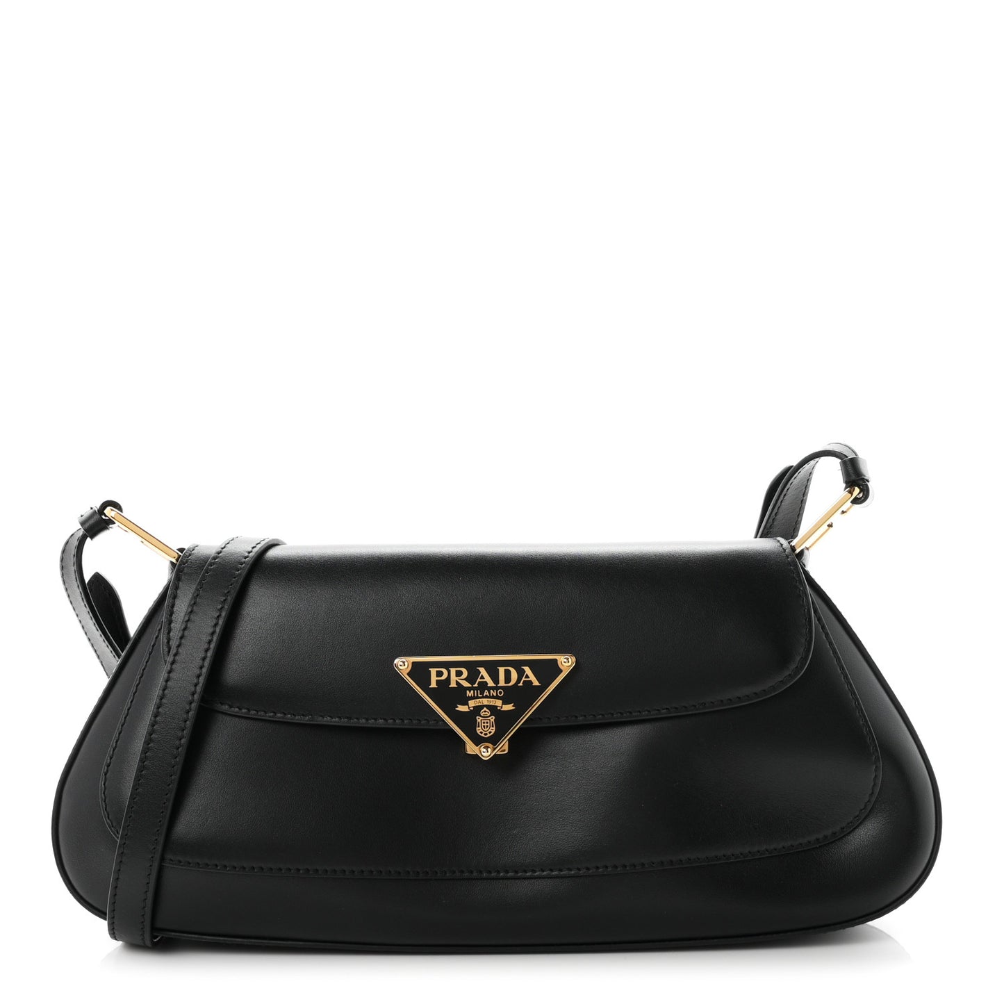 City Calf Triangle Flap Shoulder Bag Black